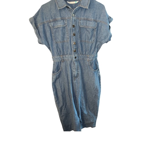 Casual Blue Midi Dress with Notched Collar and Dolman Sleeves - Picture 1 of 6